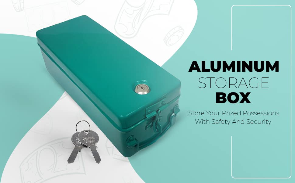 Image of Jayco Aluminium Bank Locker Box /Jewellery and Cash Storage Box with Lock - 12 inch Long (Green)
