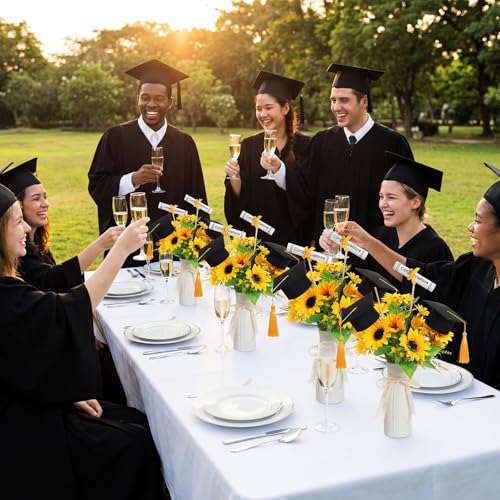 Image of Breling 24 Pcs Black and Gold Graduation Centerpiece Sticks Felt Graduation Scroll Diploma and Grad Cap with Tassel Decor 2026 Table Toppers Centerpiece Party Supplies for Grad Party Decorations