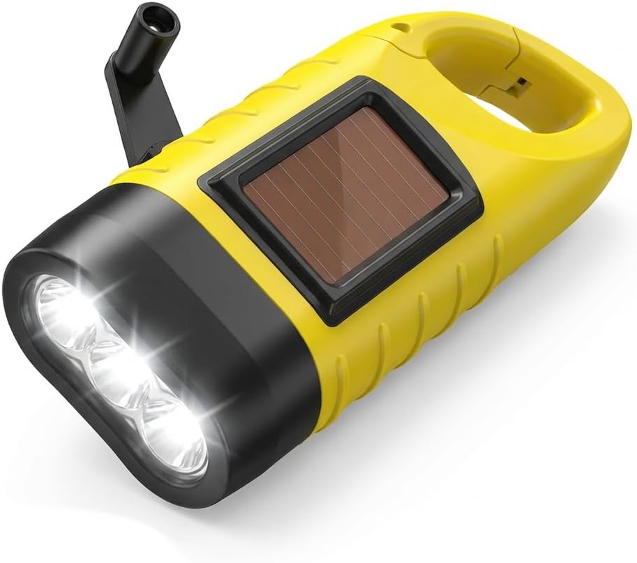 Wind Up Portable Camping Torch Multi Function Solar Hand Crank Flashlight Emergency Power Supply LED Emergency Lamp Outdoor Lighting Generator Dynamo Flashlight for Climbing and Hiking[Energy Class A]
