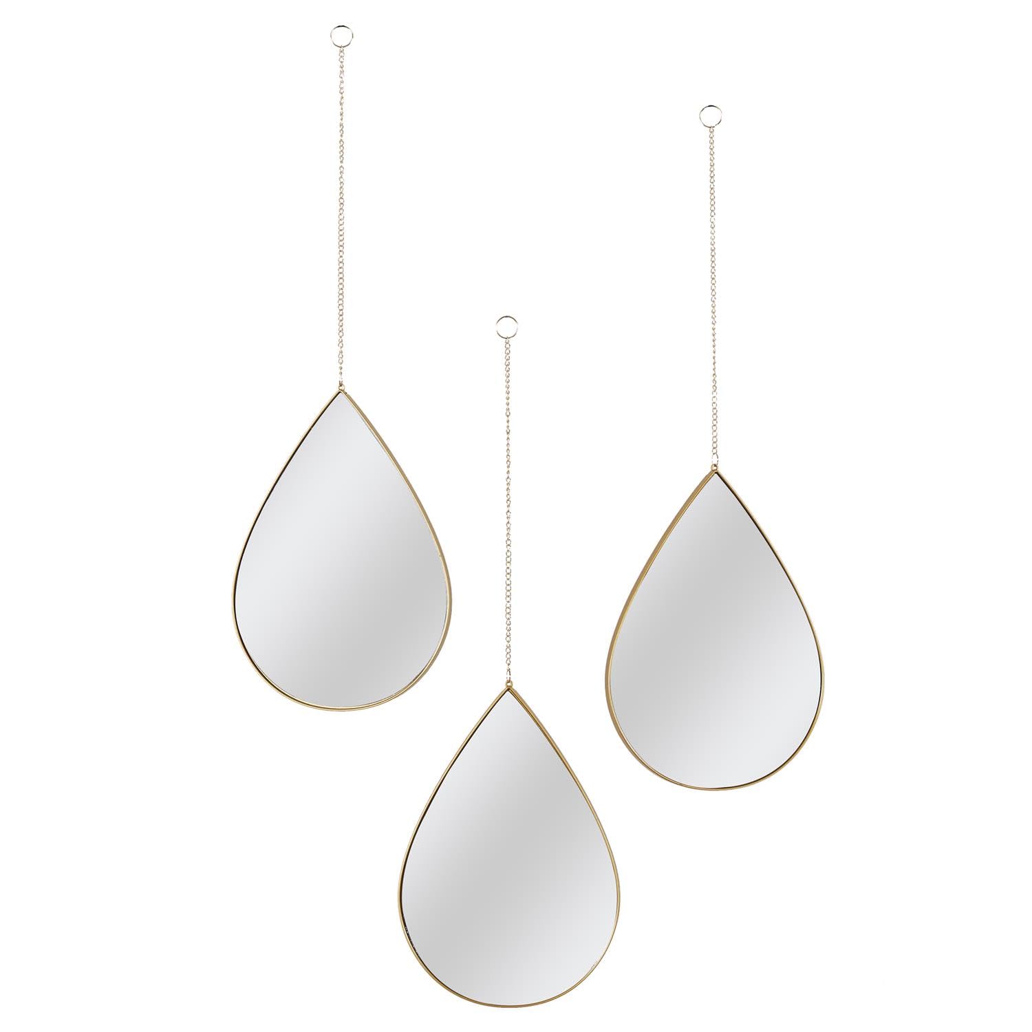 Lussuoso specchio sospeso a forma di goccia, set da 3 pezzi, cornice dorata, specchio decorativo da parete - oro