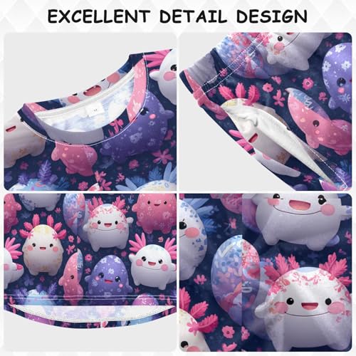 Cute Axolotls Floral Eggs Kawaii Soft Pajama Set for All Seasons,Breathable Pjs Long Sleeve Sleepwear,Comfy Loungewear 2 Piece Underwear Set 3T3