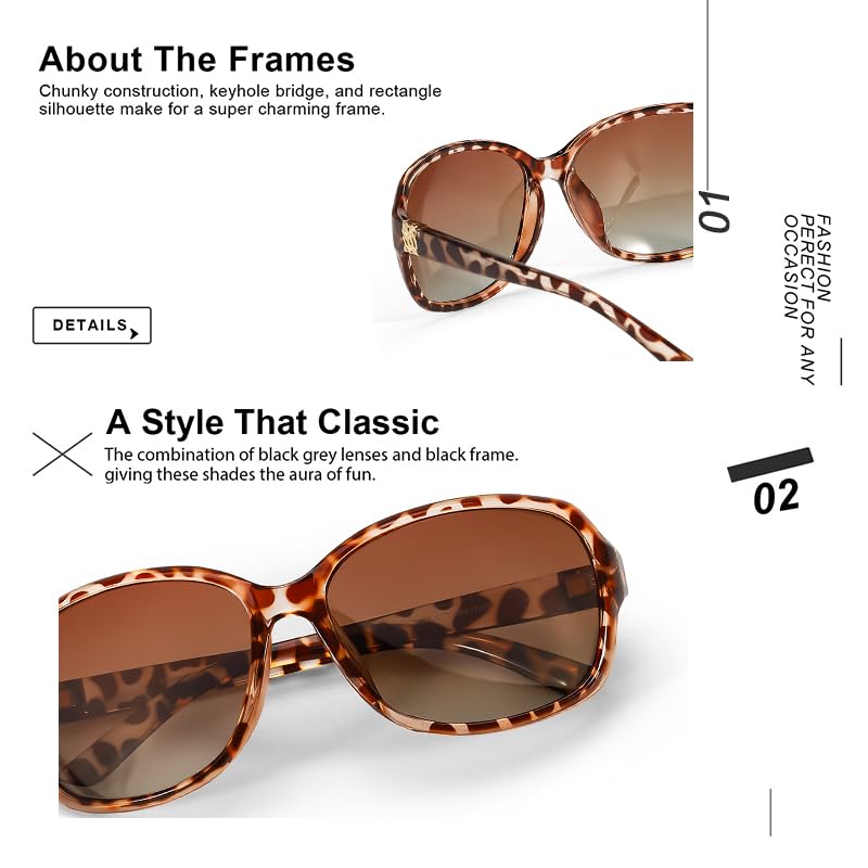 Image of SIPHEW Polarized Sunglasses for Women | Vintage Square Sunglasses w UV400 Protection | Womens Wraparound Shade