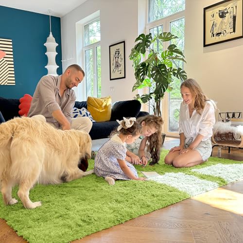 OLANLY 2x8 Machine Washable Runner Rugs for Hallway, Soft Fluffy Shaggy Bedside Rugs for Bedroom, Living Room, Indoor Floor Carpet for Kids Girls Boy, Nursery Rooms, Home Decor Aesthetic, Grass Green