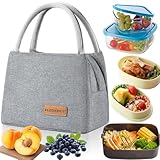 FLZONHUT Bolsa Termica Porta Alimentos,Bolsa Porta Alimentos,Portátil e Isotérmica Lunch Bag Bolsa de Almuerzo para oficina Bolsa de Bolsillo para Hombre Mujere Niño Escuela Oficina Picnic(Gris)