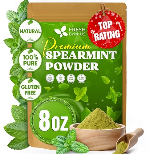 Image of FreshDrinkUS, Premium Spearmint Leaf Powder 8oz - Pure Natural Mint Powder for Tea, Smoothies, Cooking, and Baking - Resealable Pouch