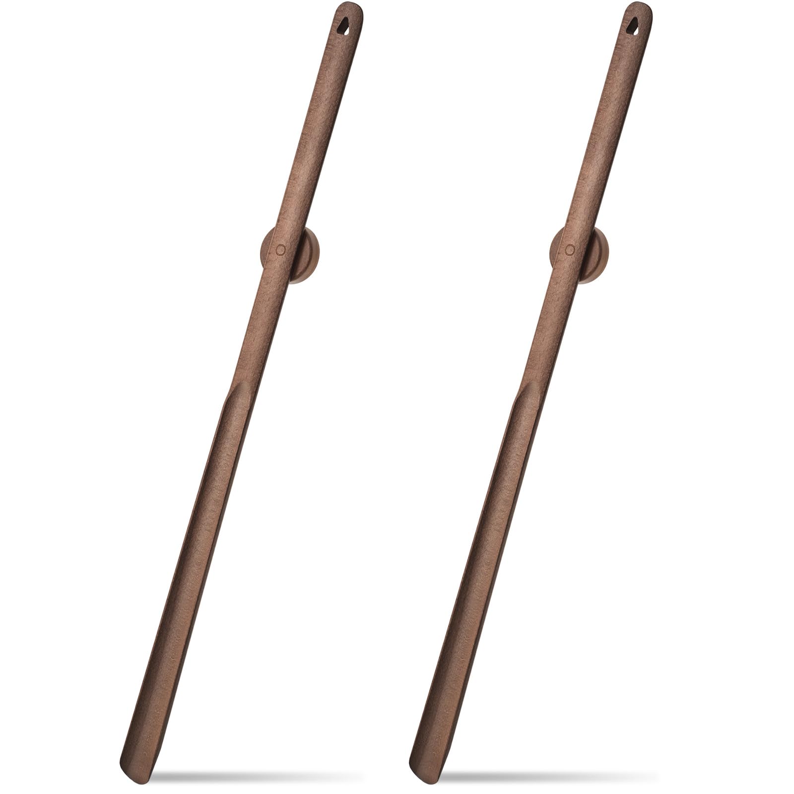 2 Pcs 29.5" Long Handle Wooden Shoe Horn with Magnetic Base, Walnut