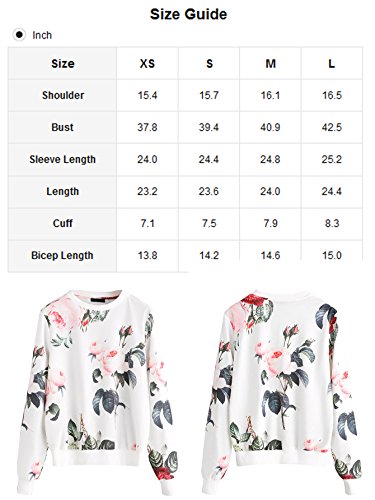 image for Romwe Women's Casual Floral Print Long Sleeve Pullover Tops White M, M