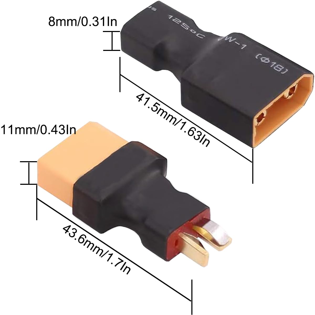 Xiatiaosann 4 sztuki XT90 adapter wtyczki na wtyczkę/gniazdo T, XT90 wtyk/gniazdo na wtyk T / gniazdo bez kabla adapter przyłącze do samochodu RC łodzi drona Lipo akumulator ładowarka