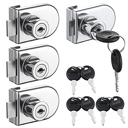 HonGien 4 Piezas Cerradura de Puerta de Vidrio, Cerradura para Vitrina de Vidrio, Cristal Cerradur de Seguridad Cerradur, para Puerta de Vidrio de 0.2-0.31 ", No Requiere Perforación Cover