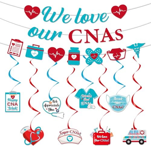 Image of Happy CNA Week Decorations - 11PCS Glitter Happy CNA Week Banner Hanging Swirls Party Decor 2026, National Nursing Assistant Week Party Supplies for Hospital