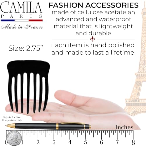 Image of Camila Paris CP3798 Hair Side Comb 2.75 inch French Twist Hair Combs Clips | Small French Comb Hair Clips Pin, Hair Side Combs for Women, Made in France