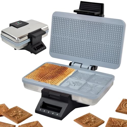 Syntrox Germany Kitchen-Chef ZWE-8 Ceramic Zimtwaffeleisen für 8 Zimtwaffeln – Zimtwaffelautomat, 1000 W, Keramik-Antihaft, Edelstahl-Gehäuse, 5-stufiges Thermostat, Backampel