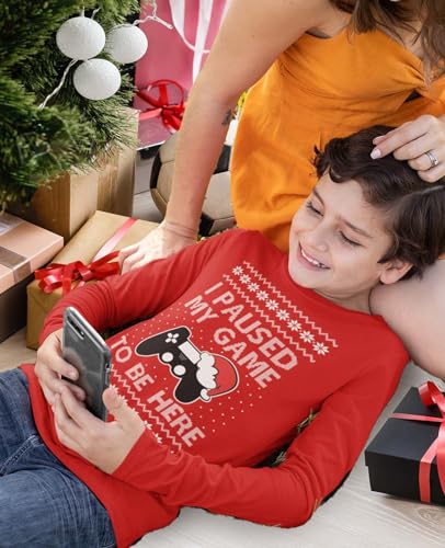 Tstars Gaming Boys Ugly Christmas Shirt I Paused My Game to Be Here Xmas Holiday Long Sleeve T-Shirt for Youth Kids2