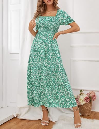 Image of ZESICA Women's 2026 Summer Boho Floral Print Dress Square Neck Ruffle Swing Beach Vacation Long Maxi Dresses