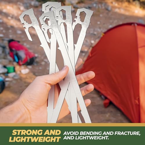 Camping Tent Stakes - Heavy Duty Tent Pegs Outdoor, Metal Tarp Spikes and Inflatable Tent Pole Pins 6 Pack