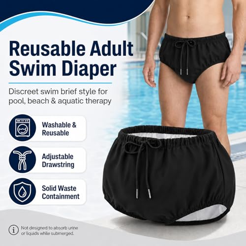 Get Back in the Pool: 9 Best Swim Diapers for Adults Over 50 10 AQX Reusable Adult Swim Diapers Special Needs, Plastic Diaper Cover Leakproof, Swimmers Nappy Rubber Pant for Incontinence Protection Unisex (L, Black)