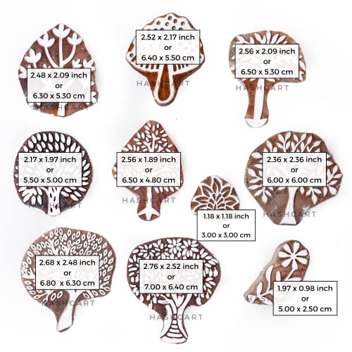 Image of Hashcart | Set of 10 | Wooden Tree Shape Printing Stamps Designer Baren for Blocks Printing | Scrapbooking | Fabric Designing | Project Making | Art Craft | Pottery Craft