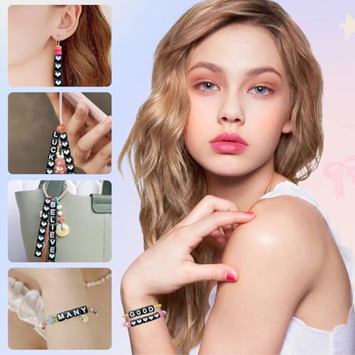 Image of Amaney 810pcs Black Letter Beads 6x6mm Cube Acrylic Alphabet Beads and Cristal Line for Jewelry Making Bracelets Necklaces Key Chains
