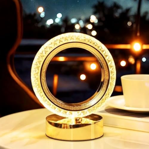 Image of CRAE Crystal Table Lamp Round Cordless Luxury Lamp | Diamond Nightstand | Starry Night | Table LightBedroom, Living Room, Party Decor (Round)