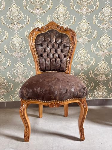 CasAmin Home & Living Akzentstuhl im französischen Louis-XV-Stil in nebliger brauner Farbe, Samt, Retro-Barock-Rokoko-Stil, handgefertigter Esszimmerstuhl in Samtbraun für die Inneneinrichtung – Bild 5