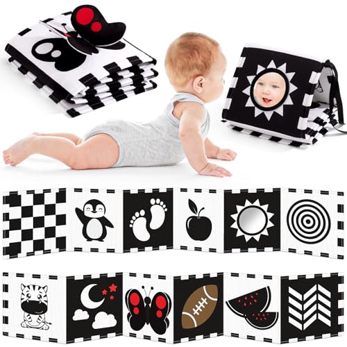 Image of Yeeeasy High Contrast Baby Book and Sensory Toy Set for 3 Months – Soft Crinkle Pages, Tummy Time Development, and Safe Mirror for Visual Stimulation – Ideal Newborn Gift for Boys and Girls