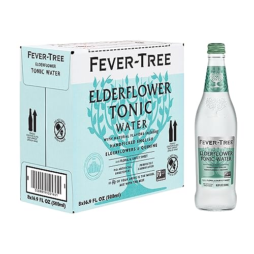 Image of Fever-Tree Tonic Water Glass Bottles, No Artificial Sweeteners, Flavorings & Preservatives, Elderflower, 16.9 Fl Oz (Pack of 8)