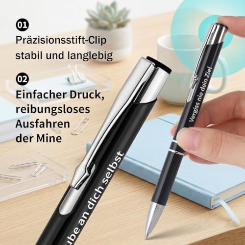 kander Kugelschreiber Hochwertig Set 12 Stück, Metall Druckkugelschreiber 12 Farben, Personalisierte Kugelschreiber Schwarze Tinte, Kulis Set für Büro, Schule & Home Office