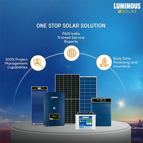 Image of Luminous Solar Inverter, Battery & Panel Combo | NXG PRO 1KVA /12V Off-Grid Solar Inverter | LPTT 12150L 150 Ah Tall Tubular Battery | 210 Wp Mono Perc Halfcut Solar Panels (Pack of 2)