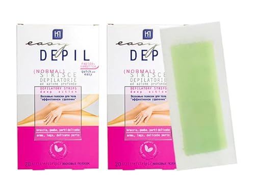 Easy Depil Kit Di 40 Strisce Depilatorie Corpo (Gambe, Parti Intime, Braccia, Ascelle). Rapide, Efficaci, Facili Da Usare. Azione Profonda, Pelle Lisc