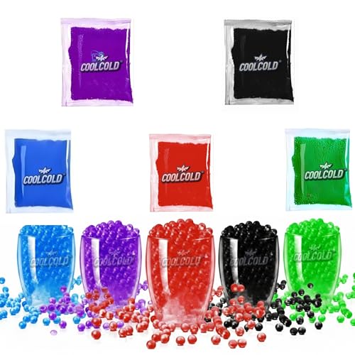 Image of COOLCOLD Gel Blaster Refill Ammo - 5 Colors, 50,000 Rounds of 7-8mm Non-Toxic Water Beads for Gel Guns - Safe for Adults 15+ - Transparent Gel Bullets - Also Ideal as Home Decor Vase - Pack of 5