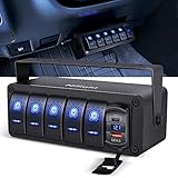Nilight 5 Gang Rocker Switch Box 12V SPST ON Off Switch PD Type C and QC 3.0 USB Charger Voltmeter Waterproof Aluminum Rocker Switch Panel DIY Stickers for Boats Cars RVs Trucks, 2 Years Warranty