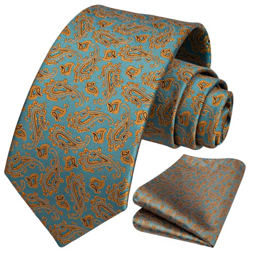 Image of HISDERN Ties for Men Paisley Tie and Pocket Square Woven Classic Floral Mens Ties Handkerchief Set Wedding Party Necktie