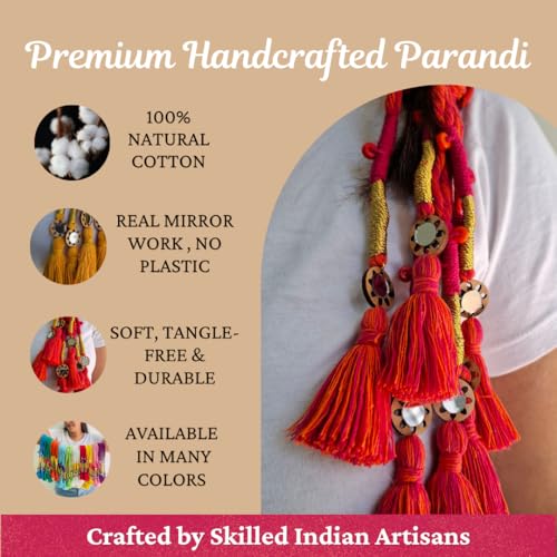 Image of Zippy Flora Handmade Boho Parandi (Neelima Rani-Orange) | Traditional Punjabi Hair Accessory | Braid Tassels | Ethnic Paranda Hair Extension for Choti & Festive Styling