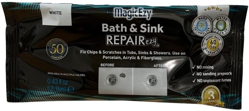 MagicEzy Bath & Sink RepairEzy White - Acrylic Bath Repair Kit | Porcelain Ceramic Sink, and Fibreglass Bathtub Repair Kit | Shower Base Refinishing | Chipped Bath Repair
