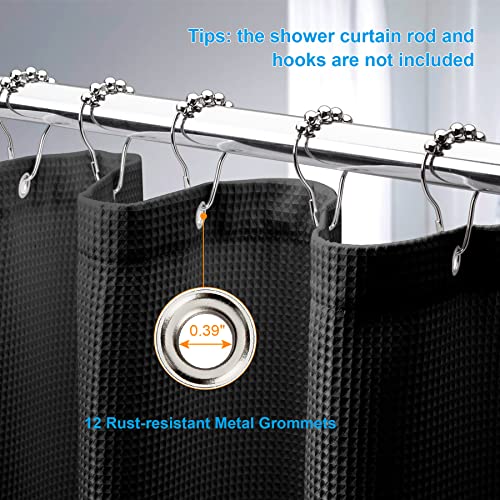 Image of AmazerBath Waffle Shower Curtain, Heavy Duty Fabric Shower Curtains with Waffle Weave Hotel Quality Bathroom Shower Curtains, 72 x 78 Inches (Black)