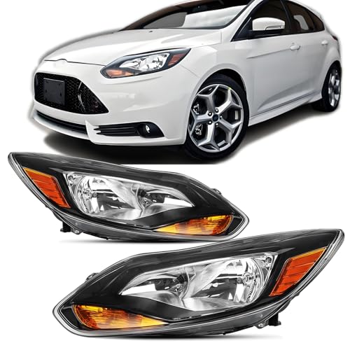 Headlights Assembly for 2012 2013 2014 Ford Focus S SE ST Halogen Headlamp Assembly Head light with Bulb Black Housing Amber Corner