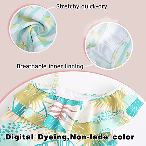 Image of Girls One Piece Swimsuits One Shoulder Ruffle Bathing Suit Kids Hawaiian Floral Swimwear 3-16 Years