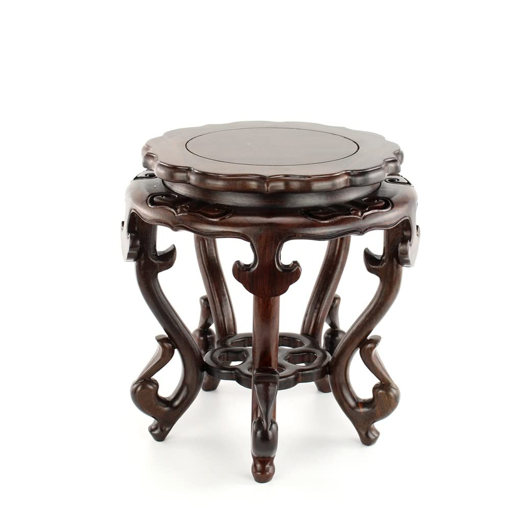 MPOPO Bonsai Pedestal Wood Carving Round Incense Burner Base Vase Bonsai Stand Holding Buddha Statue Fish Tank Wooden Vase Display Stands Pedestal Base