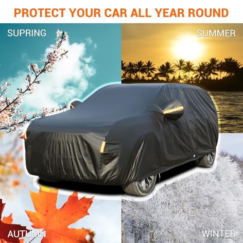 Image of Tecoom Car Cover Waterproof All Weather, 3 Layers Car Covers for Automobiles with Lock /Zipper Door, Thick Fleece Lining UV Snow Rain Hail Protector Car Cover, Universal Fit for SUV (191-205 Inch)