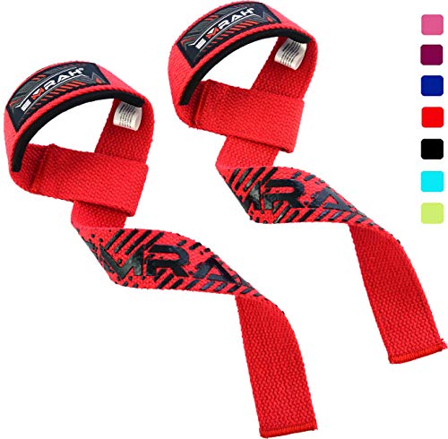 EMRAH Sangles de Levage soulevées et rembourrées pour haltérophilie et haltérophilie | Sangles de Musculation Extra-Longues Sangles de Gymnastique Crossfit (Rouge)