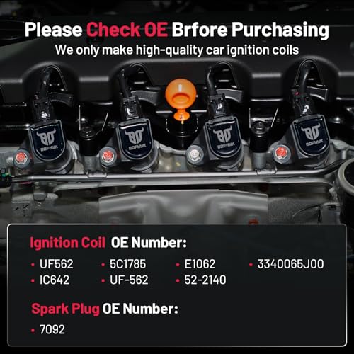 Image of BDFHYK 4 Ignition Coil Pack UF526 and 4 Iridium Spark Plug 7092 Compatible with Saab 2003-2011 9-3, 2010-2011 9-3X 2.0L l4 Coil for DG457 DG472