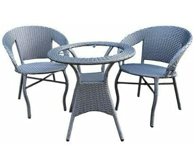 Rattan & Wicker Garden Patio Seating Chair and Table Set Outdoor Indoor Lawn Balcony Garden Tea Coffee Table Set Furniture with 2 Chairs and 1 Table Set (Silver)-image-5