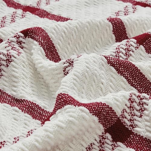 Image of CREVENT Chenille Throw Blanket Breathable Soft Warm for Sofa Bed Home Decor with Tassels (Red and White) 50 inchx60 inch