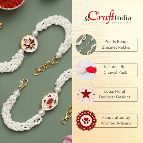 Image of eCraftIndia Floral Kundan Beads Designer Rakhis for Brother and Bhabhi | Bhaiya Bhabhi Rakhi
