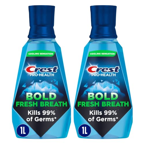 Crest Mouthwash Pro-Health Bold Fresh Breath, 99% Germ Kill, Antigingivitis & Antiplaque, Clean Mint - 1 L (33.8 fl oz), Pack of 2