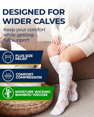 Image of Pembrook 3 Pairs Plus Size Compression Socks Wide Calf - Bamboo Viscose Compression Socks for Women Wide Calf