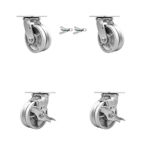 Miniatura 7 de Rueda giratoria de hierro fundido semiacero con ranura en V con rueda plateada de 6 x 2 pulgadas capacidad de 1200 librasrueda de servicio