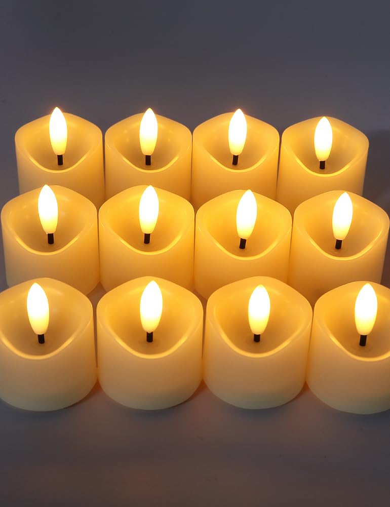 HOME MOST 12-Pack Flameless Votive Candles with Flickering Flame (White Body, Warm White Glow) - LED Flickering Flameless Votive Candles Battery Operated – LED Candle Lights Decorations