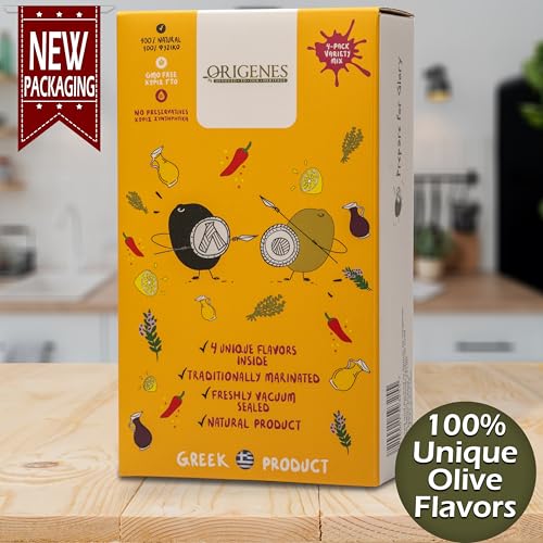 Packung mit 4 verschiedenen Oliven im Vakuum, 2 griechische Olivensorten mit 4 Geschmacksrichtungen, frisch versiegelte Oliven mit nativem Olivenöl extra 4X200g
