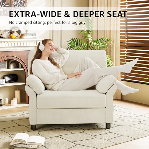 Image of rdoru 44.5 inch Oversized Accent Chairs Set of 2, Comfy Chenille Fabric Living Room Chairs, Upholstered Modern Armchair, Extra Large Single Sofa Reading Chair for Bedroom, Tool-Free Assembly, Cream